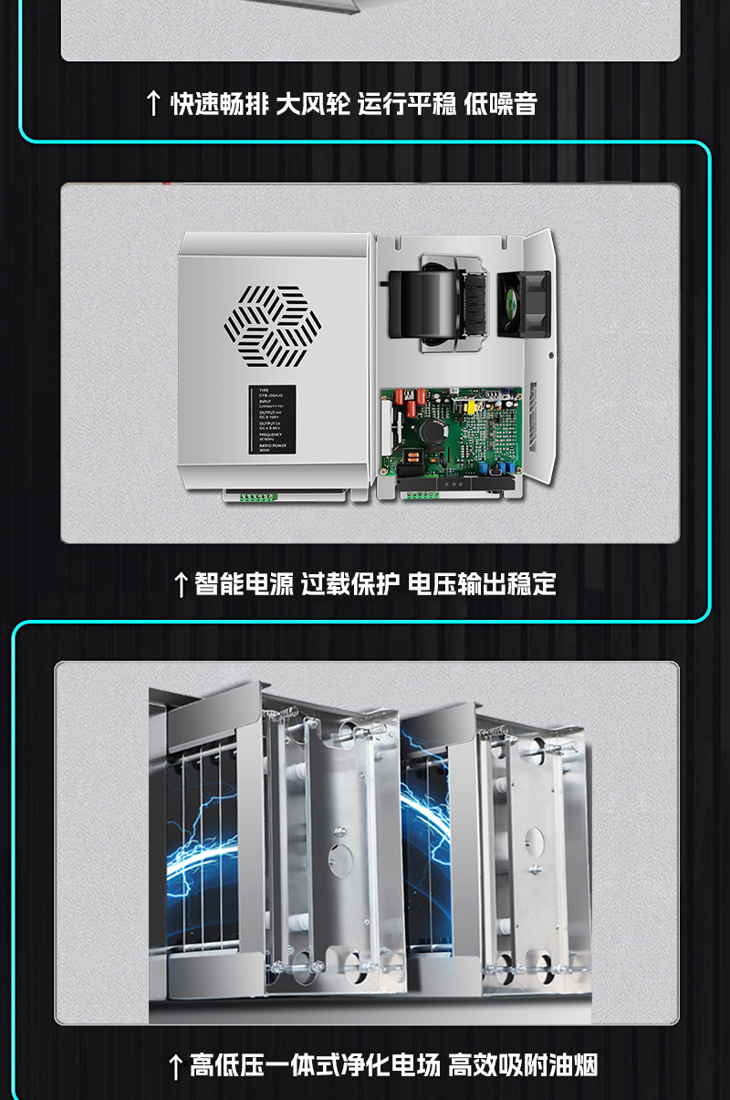 中吉藍煙罩式油煙凈化一體機特點